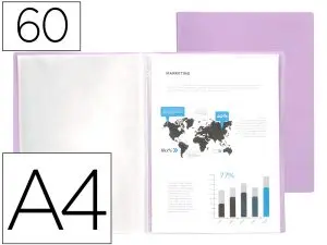 PROTEGE-DOCUMENTS LIDERPAPEL POLYPROPYLENE COUVERTURE FLEXIBLE 60 POCHETTES FIXES A4 220X297MM LAVANDE OPAQUE