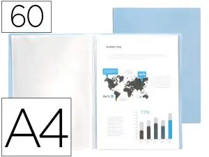 PROTEGE-DOCUMENTS LIDERPAPEL POLYPROPYLENE COUVERTURE      FLEXIBLE 60 POCHETTES FIXES   A4 220X297MM BLEU CIEL OPAQUE