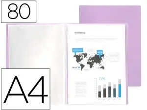 PROTEGE-DOCUMENTS LIDERPAPEL POLYPROPYLENE COUVERTURE FLEXIBLE 80 POCHETTES FIXES A4 220X297MM LAVANDE OPAQUE