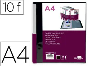 PROTEGE-DOCUMENTS LIDERPAPEL PERSONNALISABLE KANGOUROU POLYPROPYLENE 10 POCHETTES FIXES A4 COLORIS NOIR OPAQUE