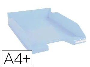 CORBEILLE A COURRIER EXACOMPTA BEE BLUE PLASTIQUE RECYCLE A4+ SUPERPOSABLE CAPACITE 500F COLORIS BLEU CLAIR