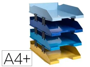 CORBEILLE A COURRIER EXACOMPTA BEE BLUE PLASTIQUE RECYCLE A4+ COLORIS ASSORTIS SET 4 UNITES + ELEMENTS SUPERPOSITION