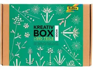 BOITE CREATIVE WOOD FOLIA PERLES EN BOIS PINCES         ALLUMETTES BATONNETS BOUTONS  CERTIFIE FSC ASSORTIMENT 500