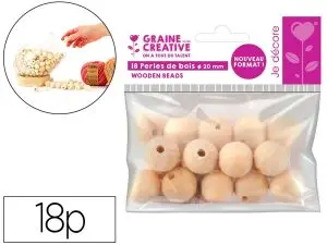 PERLES EN BOIS GRAINE CREATIVE DIAMETRE 20MM SACHET 18 PIECES