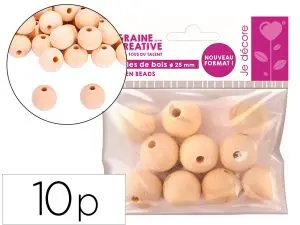PERLES EN BOIS GRAINE CREATIVE DIAMETRE 25MM SACHET 10 PIECES