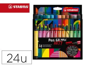 FEUTRE COLORIAGE STABILO PEN 68 MAX ARTY ENCRE AQUARELLABLEPOINTE LARGE BISEAUTEE ETUI CARTON 24 COLORIS ASSORTIS