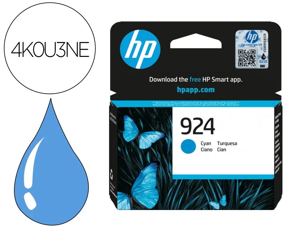 CARTOUCHE HP JET D'ENCRE ORIGINAL 924 4K0U3NE 400 PAGES COLORIS CYAN