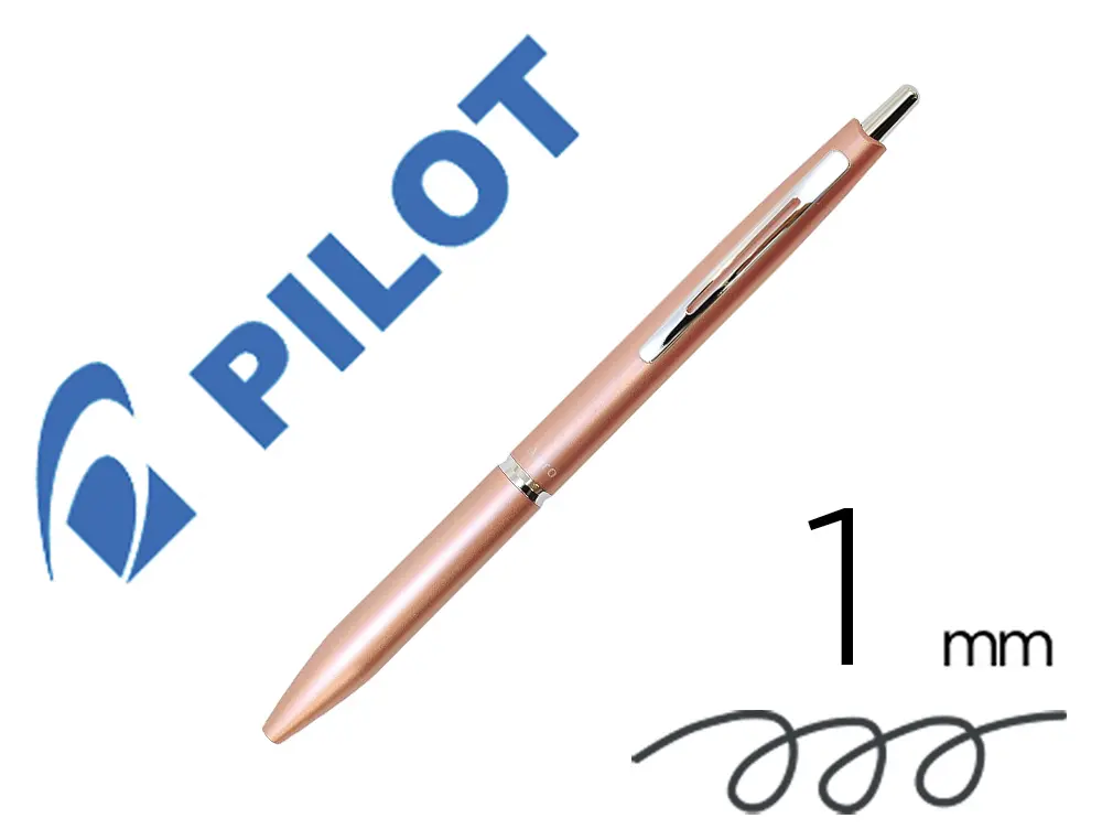 STYLO-BILLE PILOT ACRO 1000 RETRACTABLE POINTE MOYENNE 1MM ENCRE NOIRE RECHARGEABLE COLORIS ROSE AVEC COFFRET