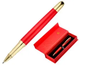 STYLO-BILLE BELIUS PASSION ALUMINIUM BROSSE ATTRIBUTS OR ENCRE BLEUE COLORIS ROUGE     DANS COFFRET CADEAU