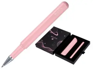 ROLLER ET ETUI EN SIMILI CUIR BELIUS SPACE B MONOCHROME SANS AGRAFE ENCRE BLEUE COLORIS ROSE DANS COFFRET CADEAU