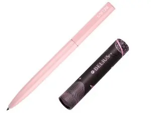 STYLO-BILLE BELIUS ROCKET B MONOCHROME SANS AGRAFE ENCRE BLEUE COLORIS ROSE DANS COFFRET CADEAU ORIGINAL CYLINDRIQUE