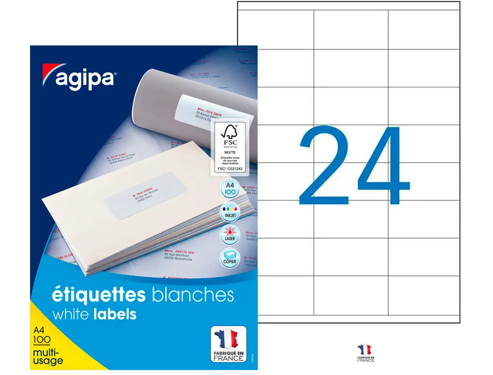 ÉTIQUETTE ADHÉSIVE APLI AGIPA MULTI-USAGE 70X36MM TOUTE IMPRIMANTE BOÎTE 2400 UNITÉS