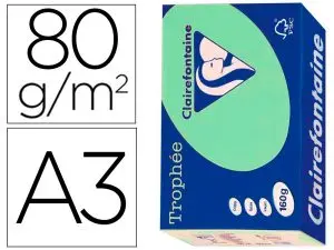 PAPIER CLAIREFONTAINE MULTIFONCTION LASER COULEUR   TROPHE A3 80G/M2 VERT NATURE  PARFAITE OPACITE PAQUET 500
