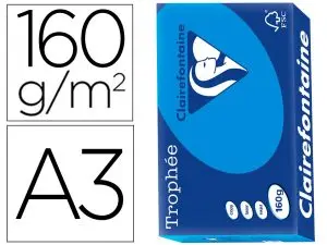 PAPIER CLAIREFONTAINE MULTIFONCTION LASER COULEUR   TROPHE A3 160G/M2  TURQUOISE  PARFAITE OPACITE PAQUET 250