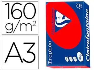 PAPIER CLAIREFONTAINE MULTIFONCTION LASER COULEUR   TROPHE A3 160G/M2  ROUGE      CORAIL PARFAITE OPACITE