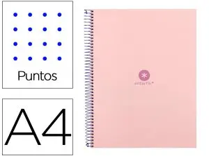 CAHIER SPIRALE ANTARTIK A4 80P 90G COUVERTURE CARTONEE   REGLURE DOT 4 TROUS COLORIS   ROSE PASTEL