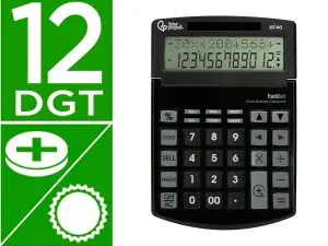 CALCULATRICE DE BUREAU LIDERPAPEL XF40 12 CHIFFRES DOUBLE LIGNE SOLAIRE ET PILES 175X120X30MM COLORIS NOIR