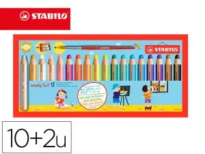 CRAYON COULEUR STABILO WOODY MULTI TALENT 18 CRAYONS 3 EN  1 ARTY +1 PINCEAU ROND TAILLE 8 + 1 TAILLE CRAYON
