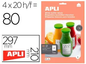 ETIQUETTES APLI BLANC MAT 80X120 MM POUR BOUTEILLES JET D'ENCRE. PACK DE 80