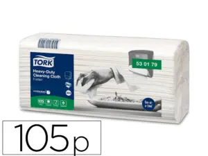 CHIFFON DE NETTOYAGE TORK MULTI USAGE ULTRA RESISTANT 1 PLI 105 FEUILLES W1. DIMENSION: 415 X 355 MM