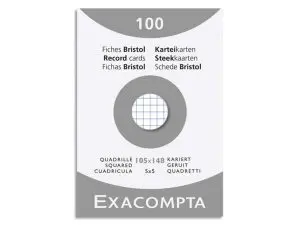 ETUI 100 FICHES EXACOMPTA BRISTOL QUADRILLEE 5X5 NON    PERFOREE BLANC 105X148MM