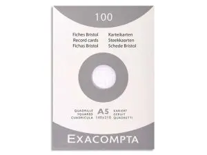 ETUI 100 FICHES EXACOMPTA BRISTOL QUADRILLEE 5X5 NON    PERFOREE BLANC 148X210MM