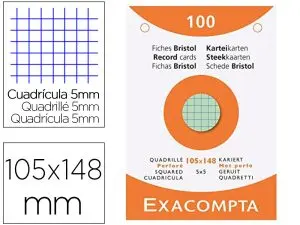 ETUI 100 FICHES EXACOMPTA BRISTOL QUADRILLEE 5X5 NON    PERFOREE BLANC 105X148MM      COLORIS ASSORTIS