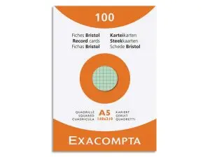 ETUI 100 FICHES EXACOMPTA BRISTOL QUADRILLEE 5X5 NON    PERFOREE ASSORTIS 148X210MM
