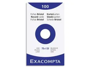 ETUI 100 FICHES EXACOMPTA BRISTOL UNI NON PERFOREE      BLANC 75X125MM