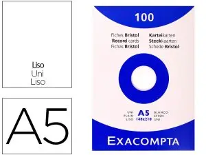 ETUI 100 FICHES EXACOMPTA BRISTOL UNI NON PERFOREE      BLANC 148X210MM