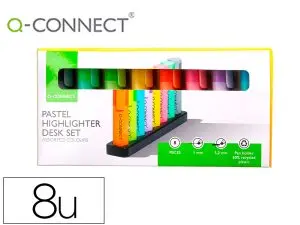 SURLIGNEUR Q-CONNECT FLUORESCENT PASTEL POINTE     BISEAUTEE ETUI DE BUREAU 8    COLORIS ASSORTIS