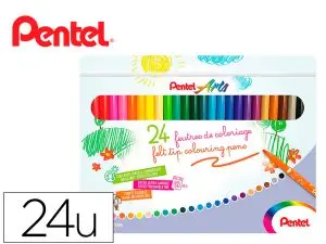 BOITE DE 24 FEUTRES DE COLORIAGE PENTAL ENCRE ULTRA LAVABLE POINTE MOYENNE 3,9MM
