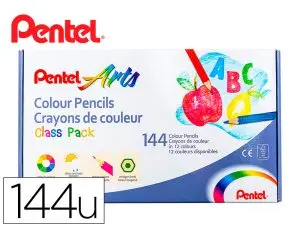 BOITE DE 144 CRAYONS DE COULEURS PENTEL CORPS HEXAGONAL EN BOIS COLORIS ASSORTIS