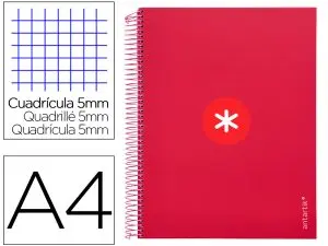 CAHIER SPIRALE ANTARTIK A4 240P 100G REMBORDE 5X5MM      MICROPERFORE 5 BANDES 4 TROUS COLORIS FRAMBOISE