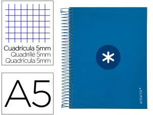 CAHIER SPIRALE ANTARTIK A5 14,8X21CM 240P 90G/M2 5X5MM 6 TROUS COIL-LOCK COLORIS BLEU  MARINE