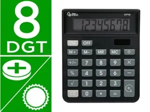 CALCULATRICE DE BUREAU LIDERPAPEL XF16 8 CHIFFRES SOLAIRE ET PILES 127X105X24 MM COLORIS NOIR