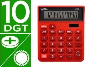 CALCULATRICE DE BUREAU LIDERPAPEL XF22 10 CHIFFRES   SOLAIRE ET PILES 127X105X24   MM COLORIS ROUGE