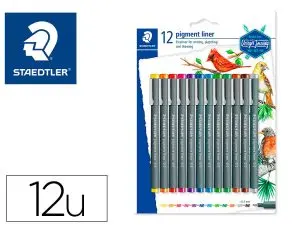 STYLO-FEUTRE STAEDTLER PIGMENT LINER 308 POINTE      CALIBR E BAGUEE METAL  0,5MM  COLORIS ASSORTIES. ETUI DE 12