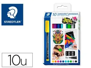 MARQUEUR STAEDTLER PERMANENT DRY SAFE LUMOCOLOR  317       POINTE MOYENNE 1MM COLORIS    ASSROTIS ETUI DE 10 FEUTRES