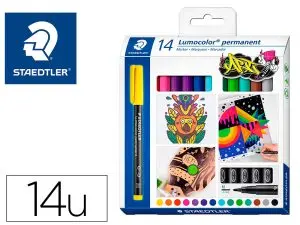MARQUEUR STAEDTLER PERMANENT DRY SAFE LUMOCOLOR  317       POINTE MOYENNE 1MM COLORIS    ASSROTIS ETUI DE 14 FEUTRES