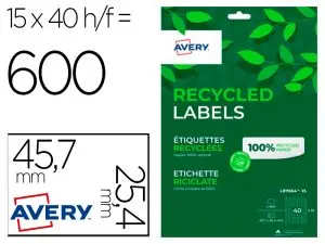 ETIQUETTE AUTOCOLLANTE AVERY ADRESSE RECYCLEE LASER 45,7 X 25,4MM BOITE DE 600 BLANC