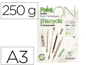 BLOC CLAIREFONTAINE PAINTON RECYCLE A3 30F BLANC 250G