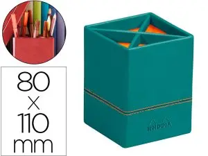 POT   CRAYONS RHODIARAMA QUATRE COMPARTIMENTS EN SIMIL CUIR PAON VELOUT  8X8X11CM