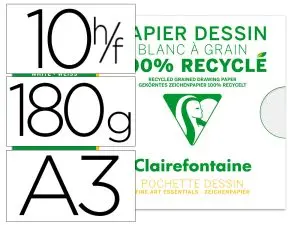 POCHETTE DESSIN   GRAIN A3 100% RECYCL  180GR 10F