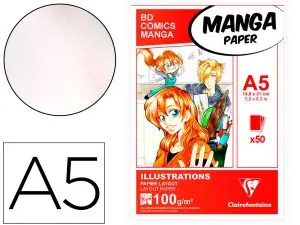 BLOC MANGA CLAIREFONTAINE  A5 COLL  14,8X21 100GR 50 F
