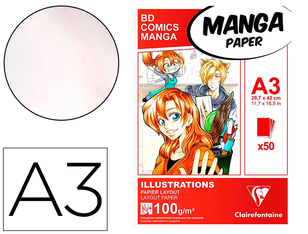 MANGA ILLUSTRATIONS BLOC COLL CLAIREFONTAINE A3 29,7X42CM 100GR 50F