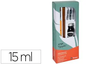 COFFRET PLUMES- CRITURE BRAUSE COMPOS  DE 1 PLUME EN  BOIS 3 PLUMES 1 PINCEAU 1     FLACON D'ENCRE NOIRE 15ML