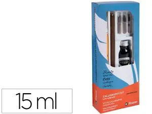 COFFRET PLUMES-CALLIGRAPHIE BRAUSE COMPOS  DE 1 PLUME EN  BOIS 3 PLUMES 1 PINCEAU 1     FLACON D'ENCRE NOIRE 15ML