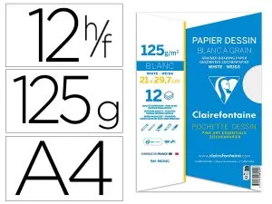 POCHETTE DESSIN GRAIN CLAIREFONTAINE A4 BLANC 125GR 21X29,7CM 12F