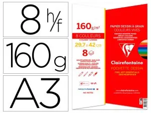 PAPIER DESSIN   GRAIN CLAIREFONTAINE A3 ASSORTIMENT VIF 160GR 8F